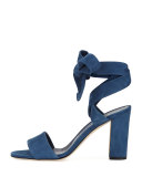 Tondala Suede Ankle-Wrap Sandal, Blue