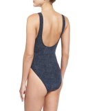 Zissou Zipper-Side One-Piece Swimsuit, Denim