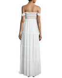 Smocked Off-the-Shoulder Beach Maxi Dress
