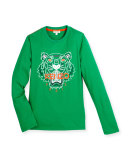 Long-Sleeve Cotton Logo Tee, Green, Size 4-6