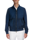 Packable Hooded Leather Jacket, Metallic Blue