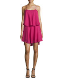 Silk Racerback Mini Dress, Deep Magenta