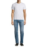 Five-Pocket Faded Stretch Denim Jeans, Blue