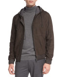 Leather Zip-Up Hoodie, Espresso Brown