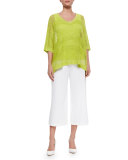 Knit Cropped Wide-Leg Pants, White 