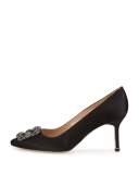 Hangisi Crystal-Buckle Satin 70mm Pump, Black