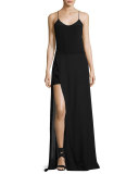 Shia Sleeveless Skirted Silk Jumpsuit, Black