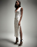 Sleeveless Eyelet-Beaded V-Neck Dress, Optic White