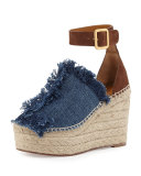 Frayed Denim Espadrille Sandal, Blue/Coffee