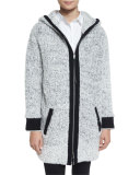 Adele Hooded Ribbed Sweater Coat, Ivory