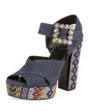 Anjelica Crystal Denim 130mm Sandal, Blue