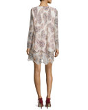 Long-Sleeve Paisley Chiffon Dress, Winter White