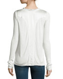 Gunner Ribbed Charmeuse-Trim Long-Sleeve Top, White