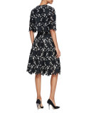 Seamed Floral Lace Dress, Black/Ivory