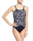 Lisa Draped-Front Underwire One-Piece Swimsuit, Navy