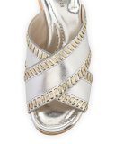 Savee Whipstitch Cork Wedge Sandal, Silver
