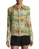 Alfie Tarot Card Shirt with Piping, Multicolor