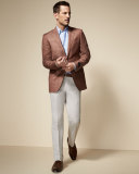 Plaid Wool Two-Button Sport Coat, Rust