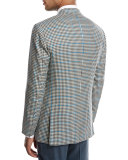Two-Tone Check Cashmere Sport Coat, White/Black/Blue