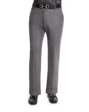 Wool Flat-Front Trousers, Dark Gray