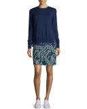 Merino Sweater w/ Bunny-Print Chiffon Trim