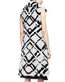 Abstract-Print Long Mink Fur Vest, Quartz/Black