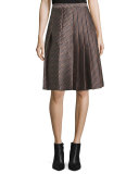 Ava Mixed-Media Pleated Skirt, Khaki Brown/Multicolor