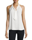 Melisent Sleeveless Tie-Neck Top, Porcelain