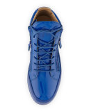 Men's Patent Leather Mid-Top Sneaker, Blue