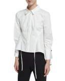 High-Low Cinched-Bodice Blouse, White