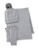 Wool-Blend Gloves, Beanie & Scarf, Gray