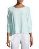 Organic Linen/Cotton Long-Sleeve Box Top, Green Mint