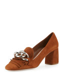 Suede Kiltie 65mm Loafer Pump, Palissandro