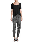 Shirred Drawstring Harem Pants, Charcoal Heather