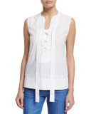 Sleeveless Lace-Up Blouse