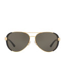 Capped Monochromatic Aviator Sunglasses, Black