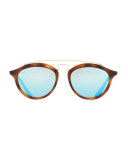 Round Mirrored Brow-Bar Sunglasses