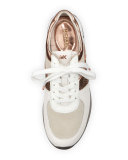 Allie Mixed-Media Trainer Sneaker, Optic White/Rose