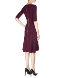 Healey Elbow-Sleeve Side-Drape Dress, Bordeaux
