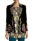 Embroidered Velvet One-Button Blazer, Black Pattern