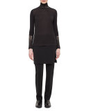 Long-Sleeve Slash-Detail Turtleneck, Black