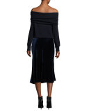 Off-the-Shoulder Wool-Blend Sweater, Marine
