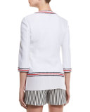 Clair Striped-Trim 3/4-Sleeve Jacket, Bianco/Multi