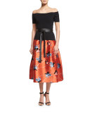 Off-the-Shoulder Belted Top, Jet Black 
