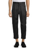 Frayed-Edge Pleated Pant, Black