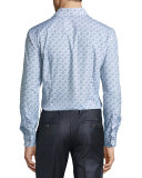 Paisley & Dot Long-Sleeve Sport Shirt, Blue