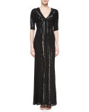 Panel-Beaded Swiss Dot Gown