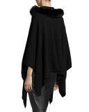 Cashmere Fur-Trim Poncho, Black