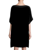 Velvet Boat-Neck Kimono Dress, Black