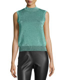 Sleeveless Metallic Mock Turtleneck Top, Aqua